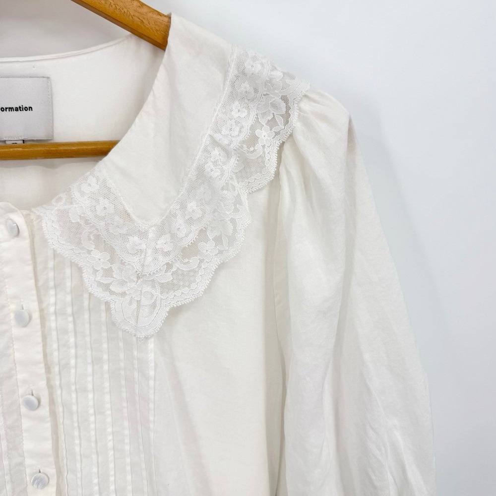 Reformation Kairos Lace Trim Dress Size 12 Collar Pintuck Cottagecore Coquette - Picture 8 of 14